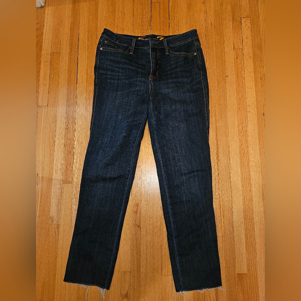 Seven7 Womens Weekend Easy Fit Boyfriend Stretch Blue Cuffed Jeans